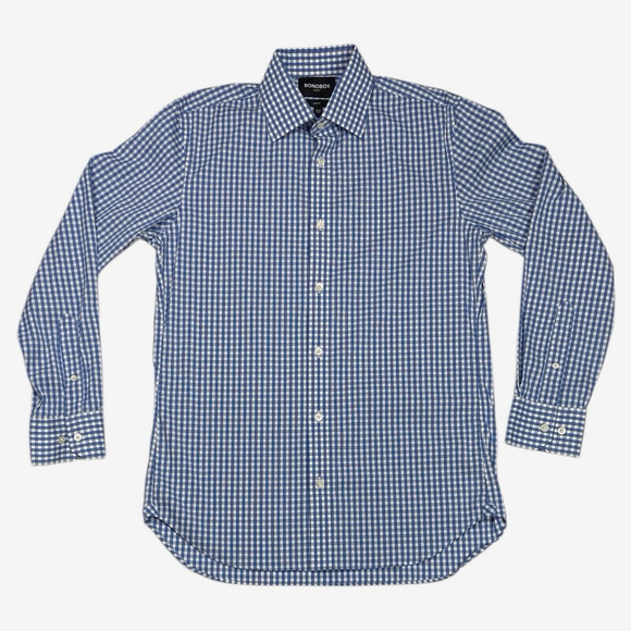 Bonobos Stretch Slim Fit Blue Plaid 15.5 34 Long Sleeve Shirt Button Up - Picture 1 of 12